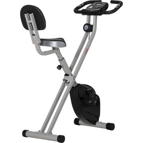 Cyclette pieghevole con schienale, resistenza magnetica a 8 livelli, acciaio nero e grigio (1/5)