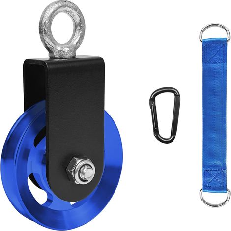 Poulie en aluminium de 90 mm avec support en U, poulie pour corde de fitness (système à câbles), équipement de musculation DIY, poulie à câble avec mousqueton à ressort — Rouge (Bleu) (1/5)