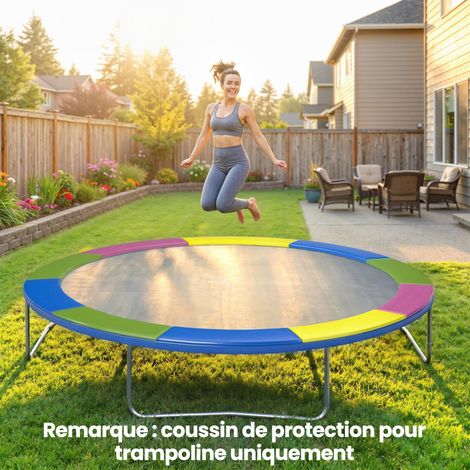 Coussin protection trampoline 305 cm résistant intempéries UV anti-déchirure multicolore. Protection durable pour votre trampoline extérieur, résistante aux UV et aux intempéries. (1/5)