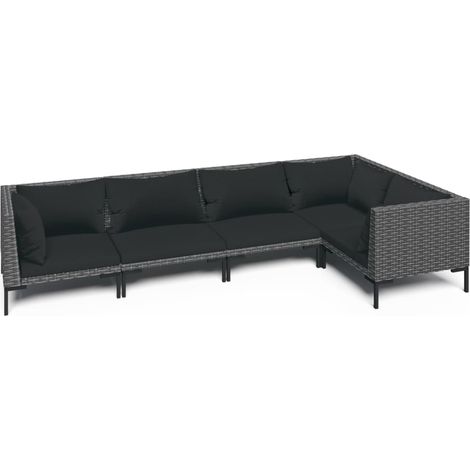 5-tlg. Garten-Lounge-Set mit Kissen Poly Rattan Dunkelgrau vidaXL (1/5)