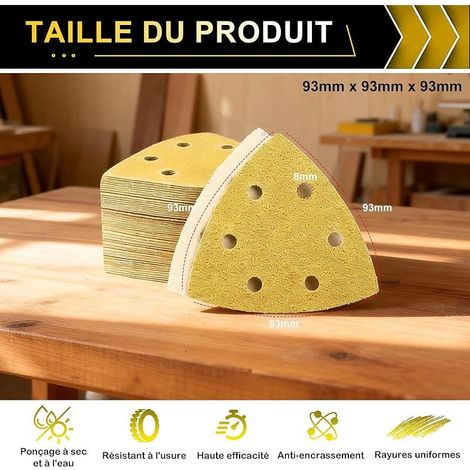 60 Pièces Delta-Triangles Ponçage, 6 Trous 400 Grain Triangles Abrasifs Autoagrippants, 93x93x93mm PonçAge Papier Abrasif Pour Ponceuse Triangle (1/5)