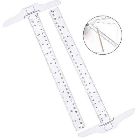 Règle en Plastique T, Double Échelle pour Dessin et Bureau, 30 cm, 2 Pièces