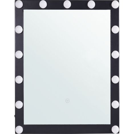 Espejo de pared iluminación LED negro 50 x 60 cm tocador glamuroso Odenas