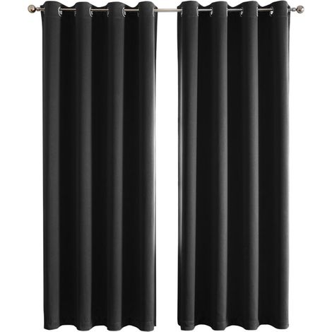 Lot de 2 rideaux occultants isolés, rideaux à œillets, pour salon et chambre, 140x175 cm (noir) (1/5)
