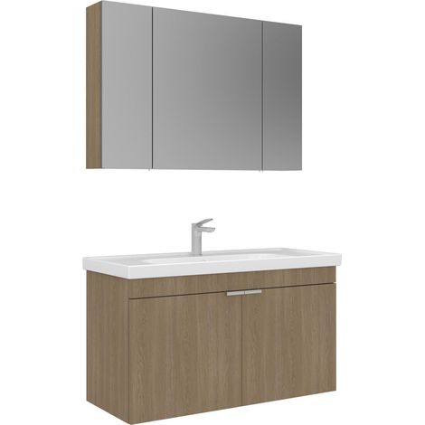 Waschtisch-Set mit Spiegel (2-teilig) "Desna 100" – 100 x 45 x 58 cm – Eiche (1/3)