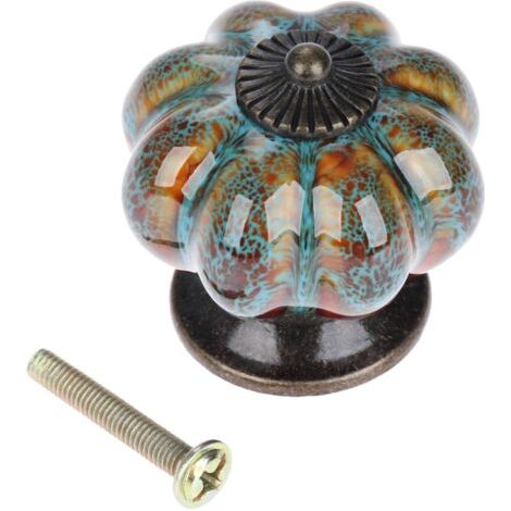 Bouton de porte en céramique antique citrouille pour armoires, armoires, commode, tiroirs, meubles de cuisine, poignées de tirages (10 pièces, bleu) Poignée de meuble