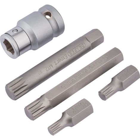 Draper 1/2" Square Drive Spline Bit Set (5 Pieces) with XZN Bits and Holder – Model 83567 (1/5)