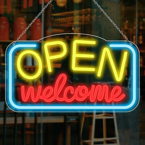LED-Neon-Schild „Geöffnet“ für Geschäfte, 43 x 24 cm, hohe Sichtbarkeit, USB-Stromversorgung mit Ein-/Ausschalter, verstellbar (1/5)