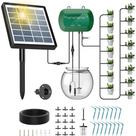 Système d'irrigation solaire, goutte-à-goutte automatique, design anti-siphon pour plantes en pot, serre, 12 modes de minuterie, appareil d'arrosage + tuyau 15 m - (1/5)