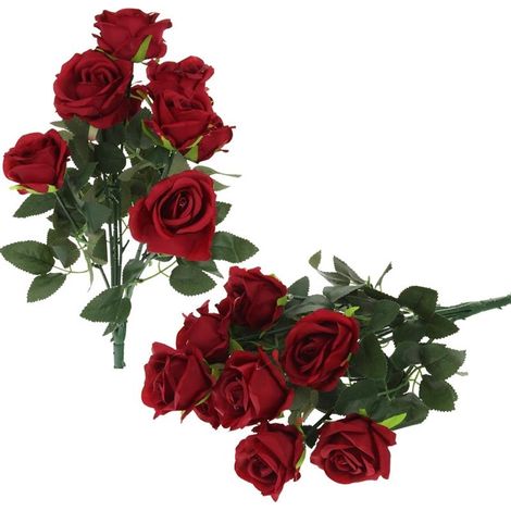 Bouquet di 9 rose artificiali, composizione di rose già pronta per vaso da 45 cm - Rosse