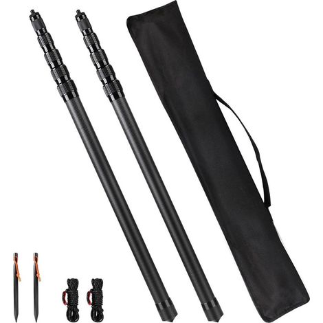 Lot de 2 Poteaux de Tente Télescopiques en Fibre de Carbone - 2,1m Réglables Poteaux de Bâche, Mât de Bâche Télescopique Légers et Solides, pour Le Camping Tente, Taps ou Voile d'ombrage (1/5)
