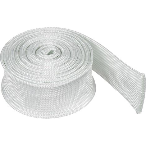 Gaine Tressée 2M x 25mm Fibre De Verre Tressée Blanc (1/5)
