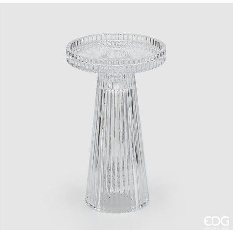 EDG Enzo De Gasperi Portacandela Cono Righe H 16,5 Cm D 9,8 Cm Natural Trasparente