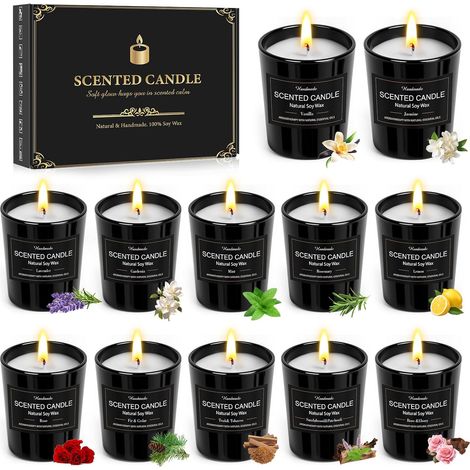 Bougie parfumées en pots de verre de 12 bougies parfumées Coffret de bougies parfumées en la cire de soja (1/5)