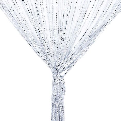 Rideau décoratif argenté 100x200cm avec franges, idéal pour portes, moustiquaire, séparateur de pièce, Noël. (1/5)