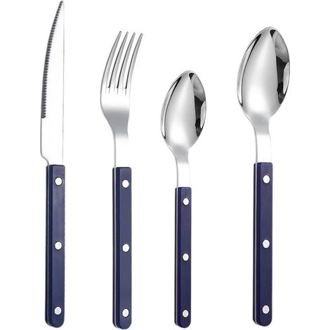 Ensemble de couverts - 4 pièces en acier inoxydable français : couteau, cuillère à café, fourchette à steak et cuillère - compatible lave-vaisselle - idéal pour les réunions au restaurant (1/4)