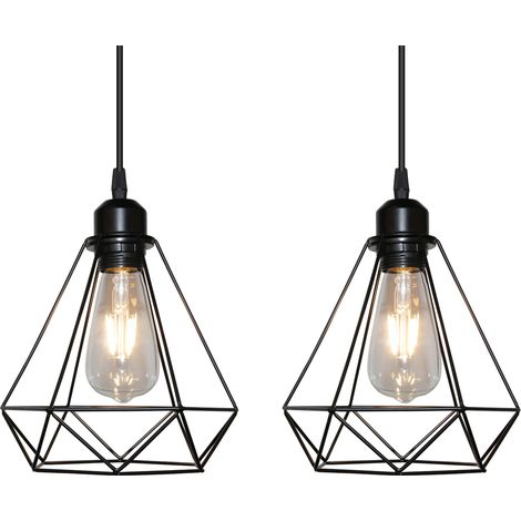 2 Pezzi Lampada da Soffitto Lampadario a Sospensione Industriale Vintage Illuminazione Pendente Metallo Nero per Cucina Sala da Pranzo Corridoio Porta