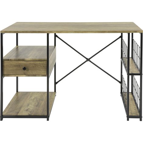 Sobuy – Bureau droit 118x48x75cm en MDF et métal – Tiroir et 4 étagères – Résistant aux rayures – FWT61N