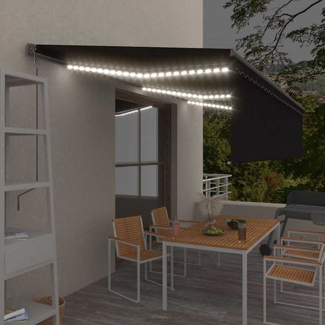 Auvent automatique store capteur de vent/LED Store Banne Marquise 6x3 m Anthracite 24541 (1/5)