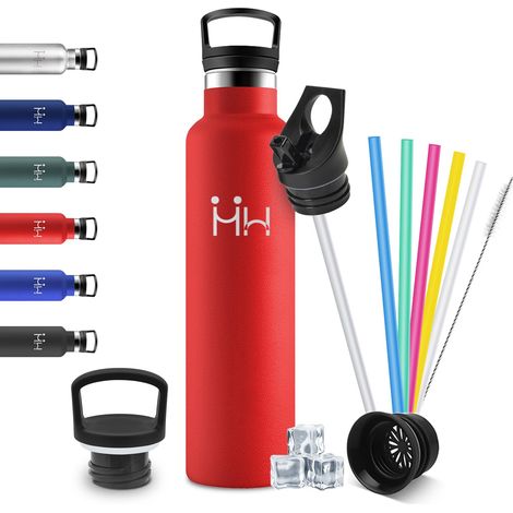 Gourde Inox 1L, Bouteille Isotherme Acier Inoxydable, Étanche et Réutilisable, Bouteille Isotherme Double Paroi, Gourde avec Paille, sans BPA, pour Adulte, l'école, Cyclisme, Randonnée, Jogging (1/5)
