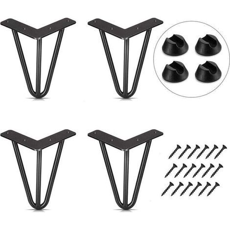 Pieds de table réglables 10 cm – Lot de 4 pieds noirs en acier pour meubles DIY, bureau, table basse ou à manger + embouts et vis (1/4)