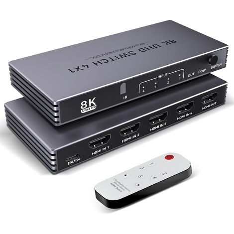 Répartiteur HDMI 4K 240Hz, commutateur HDMI 4 entrées 1 Sortie - Splitter Switch HDMI 8K 60Hz avec télécommande, HDR10+, HDMI 2.1, 3D, CEC, HDR, HDCP 2.3, pour 5/4/3, Xbox, DVD, Nintendo, PC (1/5)