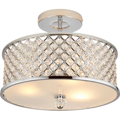 Endon Hudson - Plafoniera a 3 luci semi-filo in metallo con perline di cristallo e diffusore in vetro, attacco E27 (1/5)