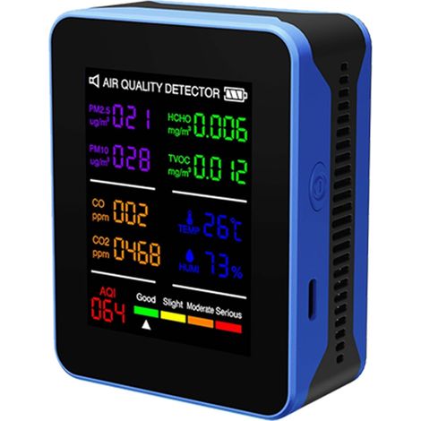 Monitor della qualità dell'aria, rilevatore 10 in 1 di temperatura e umidità interna, tester multifunzione, tecnologia a sensori, controllo tramite app (blu/nero)