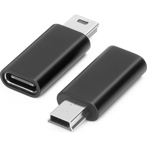 Adaptateur USB C vers Mini USB (Paquet de 2), Adaptateur USB-C Femelle vers Mini USB mâle, Compatible avec Les Ordinateurs Portables/tablettes, clés USB, appareils Photo numériques, etc., Noir (1/5)