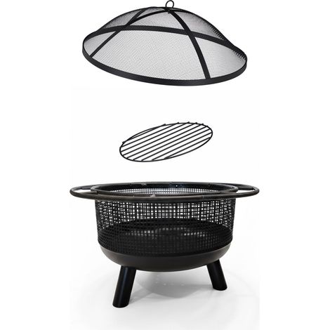 Brasero de jardín con atizador 75 x 75 x 30 cm ambiente acogedor salvachispas de metal negro 130017521 (1/3)