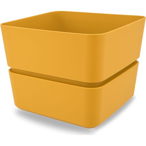 Vasi per fiori e piante 12x11 cm con sottovaso dal design elegante - Vaso quadrato resistente ai raggi UV - Colore: Curry (1/5)