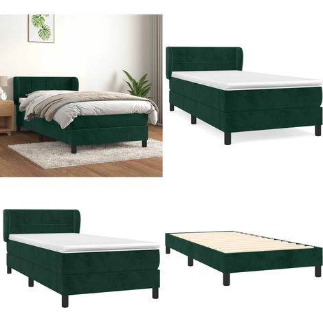 Giroletto a Molle con Materasso Verde Scuro 90x200 cm Velluto - Materasso a molle insacchettato - Letto con testiera regolabile
