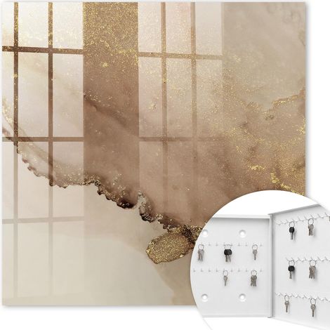 Armoire à clés - (30 cm x 30 cm) - Boîte à clés murale - Coffret de rangement pour clés - Couleur blanche - Ouverture vers la droite - Pour maison et bureau - Abstraction artistique (1/5)