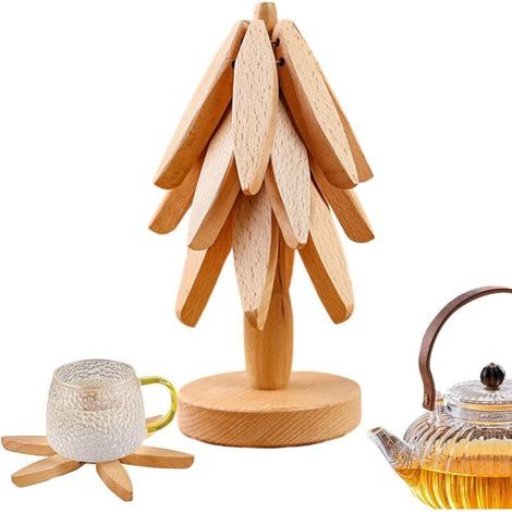 Dessous De Plat De Cuisine en Bois, Dessous De Plat Pliable en Forme d'arbre, Dessous De Plat en Bois pour Casseroles Et Poêles Chaudes, Coussinets Pliables Résistants À La Chaleur en Forme d'arbre (1/5)