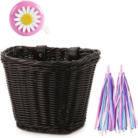 1 Ensemble de paniers en rotin tressé pour guidon de vélo, accessoires noirs -- (1/5)