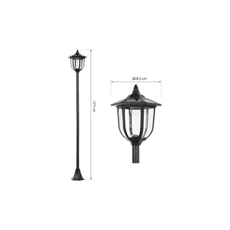 Lanterne solaire de jardin noire en plastique Ø26,5 x H177 cm avec éclairage LED 30/60 lm pour jardin, terrasse et allée (1/5)