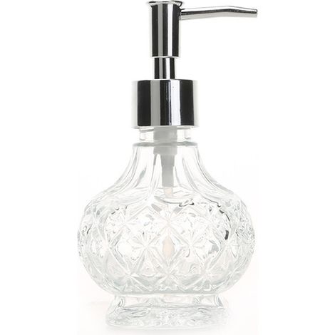 Distributeur De Savon En Verre - Pompe En Acier Inoxydable 304 - Style Vintage À Motif Taillé - Pour Salle De Bain Cuisine Bureau - 1 Pièce