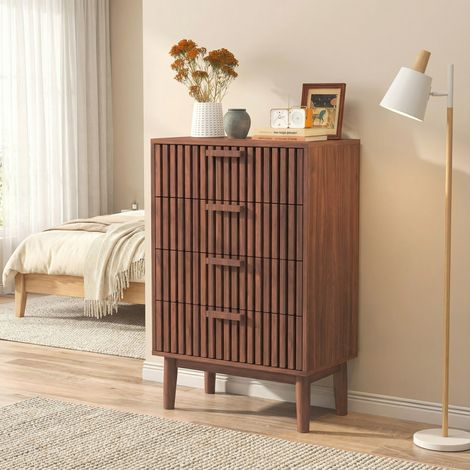 Cassettiera 60, 4 cassetti, madia 60, cassettiera per camera da Letto, design a doghe verticali, mobile contenitore per soggiorno/cucina/sala da pranzo, moderno/scandinavo(60x34x91cmcm, colore noce) (1/5)