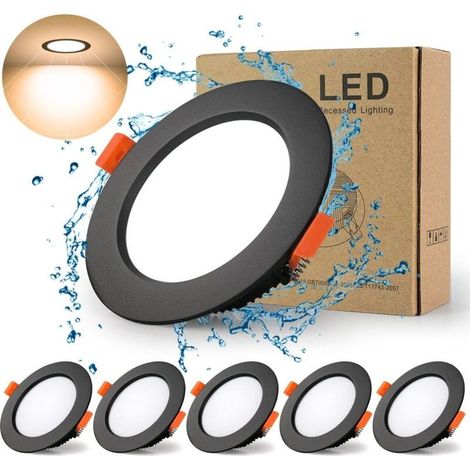 Spot Led Encastrable Noir Extra Plat, 5 Pack 7W 700LM = 70W incandescence, IP44, 3000K Blanc Chaud, AC 220-240V,Découpe 70-85mm,Rond ultraslim plafond encastré Pour salle de bain,Cuisine,Salon - RWSpo (1/5)