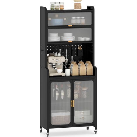 COSTWAY Credenza da Cucina, Armadietto Salvaspazio in Metallo con Ampio Piano di Lavoro, Ripiano Regolabile, Pannello Forato e Ruote, per Sala da Pranzo e Soggiorno, 79 x 37 x 192 cm (1/5)