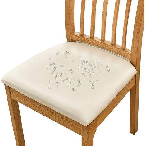 CCYKXAHousse Assise Chaise Lot De 6 Housse De Chaise Imperméable, PU Cuir Housse De Chaise Amovibles Extensibles Housse Assise Chaise -Lot de 6-Blanc crème (1/5)