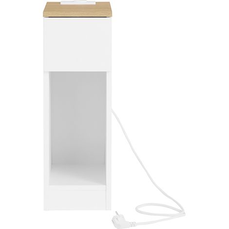 SoBuy Schmaler Nachttisch mit Ladestation, schmaler Beistelltisch mit Standardsteckdose, USB-Anschluss und Typ-C-Anschluss für Schlafzimmer und Wohnzimmer, Weiß, B 20 x T 35 x H 60 cm, FBT111-E-WN