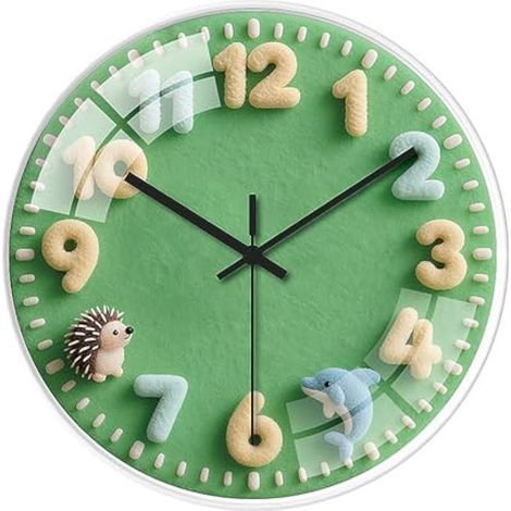 Horloge murale enfants 12 pouces silencieuse, thème animal, décorative, ronde, pour salon, chambre, classe, cuisine, chambre d'enfant