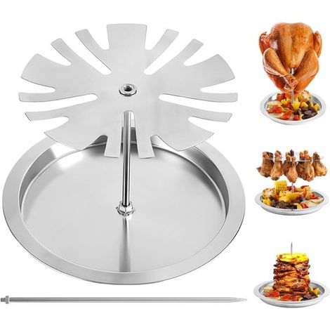 Parrilla para pollo - Rejilla para asar - Para asar pollo - Acero inoxidable estable - 19,8 x 19,5 x 23,8 cm - Plateada (1/5)