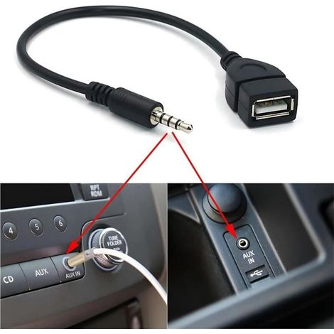 Cavo di ricarica USB a 2 pezzi, adattatore per porta ausiliaria auto, cavo adattatore audio Aux da 3,5 mm maschio a USB 2.0 femmina, per lettore CD, telefono cellulare, lettore MP3 (1/3)