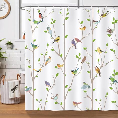 Rideau de douche imprimé - Nature et fleurs - Motif cube - Rideau de douche décoratif - Rideau de douche séparateur - Anti-moisissure - Polyester - 180 x 180 cm (1/5)