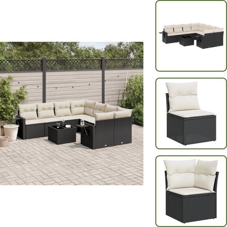 Salon de jardin 9 pcs avec coussins noir résine tressée - Ensemble Salon De Jardin - Meuble De Jardin - Jardin Design - Mobilier Exterieur - Chaise Longue (1/5)