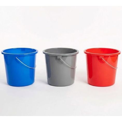 Lot de 3 Seaux,5 L,Échelle de mesure,Plastique,Bleu Rouge Gris,Ménage Jardin (1/5)