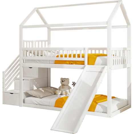 GagaLit mezzanine enfant 90x200 cm avec toboggan et echelle blanc (1/5)