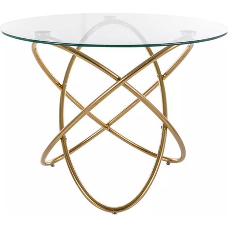 Table repas ronde 6 places en verre et piétement doré ELENORIAZ3